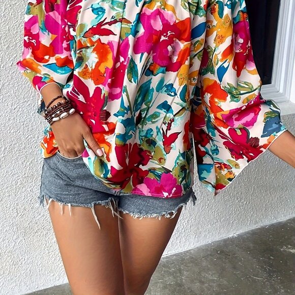 Travel Passions - Boho Chic Off-Shoulder Blouse - Breezy Floral Design - Picture 6 of 10